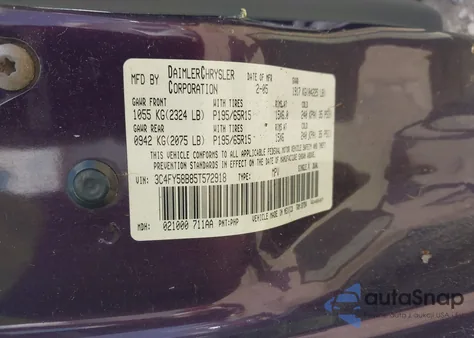 2005 Chrysler Pt Cruiser Touring z USA, uszkodzony, nr VIN 3C4FY58B85T572918